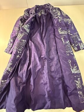 Women's Purple Printed Sheath Dress and Coat Set - Elegant Long Silhouette